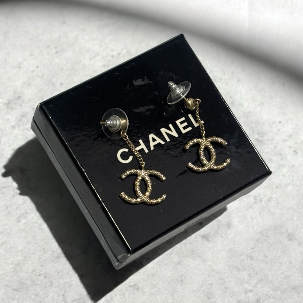 CHANEL Crystal CC Drop Earrings